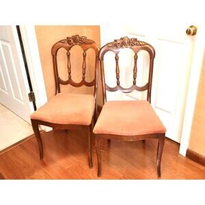 Set of 2 Antique 1940's Mahogany Hand Carved Chairs NO SHIPPING